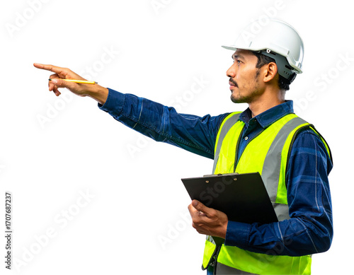  Civil Engineer Inspecting Construction Site, Side Angle, Isolated