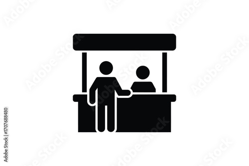 Icon of a person interacting at a market stall or booth