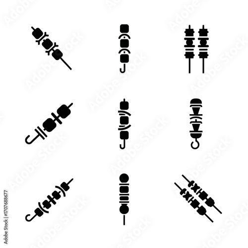 Vector Black and White Simple Set of Kebabs Food Isolated on a White Background