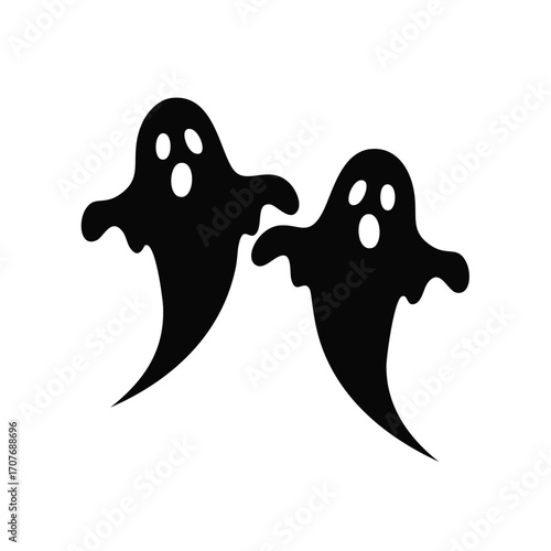 Two Black Ghosts Silhouette on White Background halloween