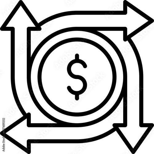 Black cash flow icon - outline