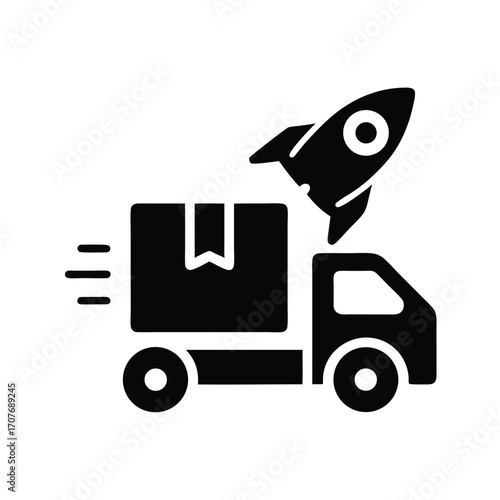 The black icon shows a delivery truck with a rocket booster attached on top