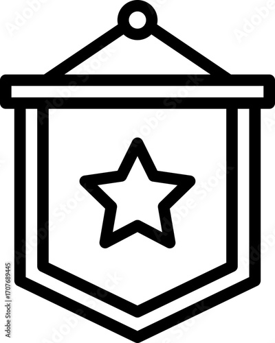 Black banner medal icon - outline