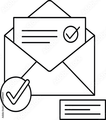 Open Envelope With Document and Checkmark Icons letter mail
