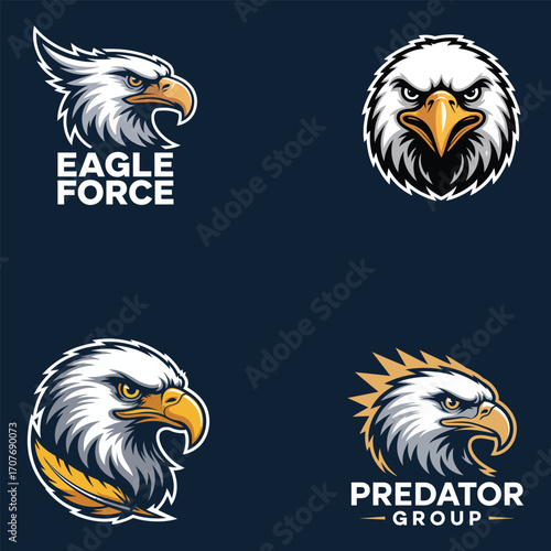Fierce eagle heads with text bird logo