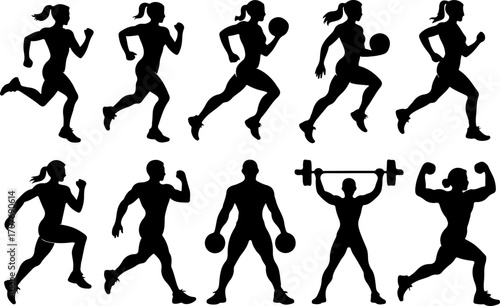"Female Athlete Silhouettes – Running, Fitness, and Weightlifting"
