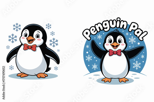 Cute cartoon penguins with snowflakes animal bird