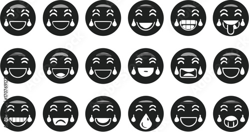 Collection of black emoji faces with tears of joy expressions displayed in a grid pattern arrangement