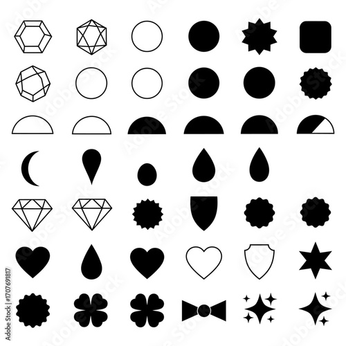 Extensive set of clean, minimalist vector graphic design shapes and geometric elements, ideal for digital creative projects