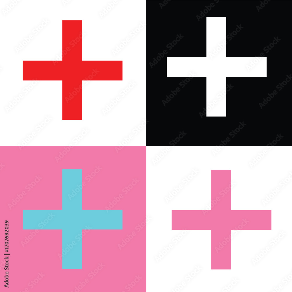 Obraz premium Red and Black Plus Symbol Icon Set