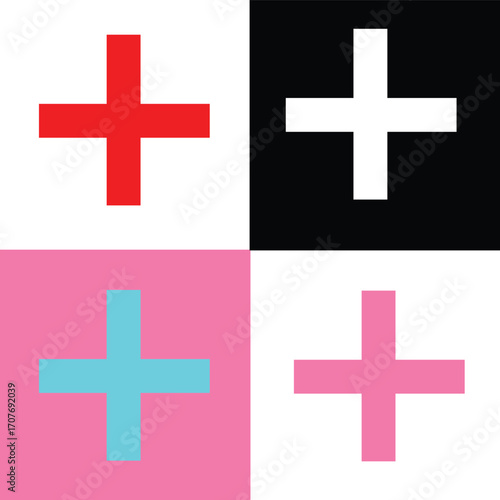 Red and Black Plus Symbol Icon Set
