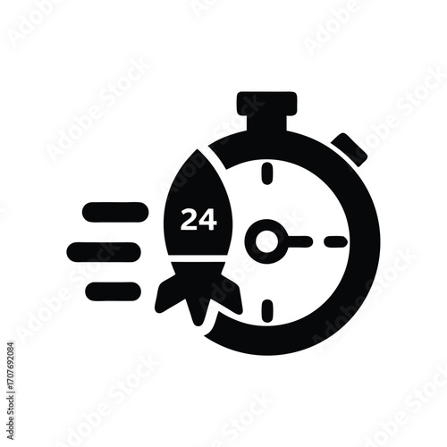 Twenty four hour quick delivery depicted as a rocket inside a stopwatch icon