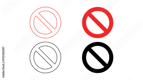 Red prohibition signs with reflections, symbols of restriction and denial