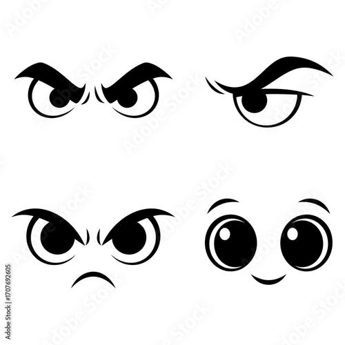 Cartoon Eyes Expressions Set of Four Angry, Suspicious, and Cute Eye Illustrations