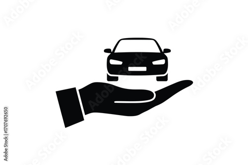 Car icon held in an open hand symbolizing protection and care