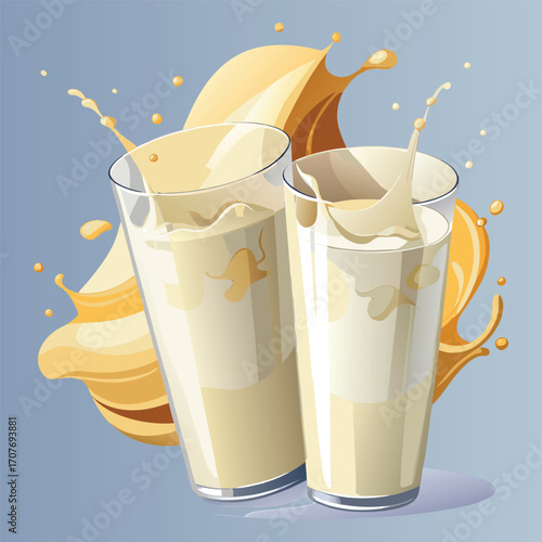 Milk vector. milk.  Realistic glass of milk isolated on transparent background. Vector illustration. Glass of milk. Toasting with Milk Glass. Tall glass of milk against a white background. 