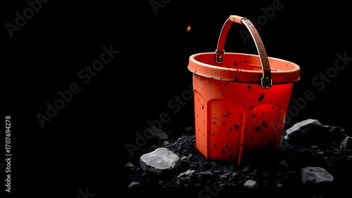 Red Bucket in Rocky Environment