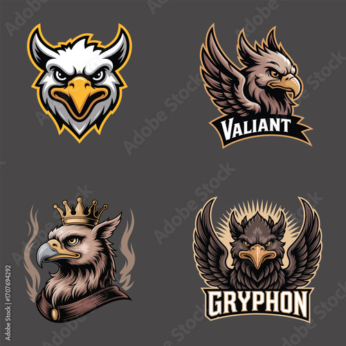 Eagle gryphon lion creature emblems vector
