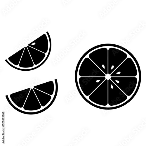 Simple Black and White Citrus Fruit Slices Vector Illustration