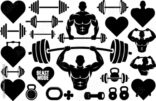 Gym Beast Mode Fitness Icons Set
