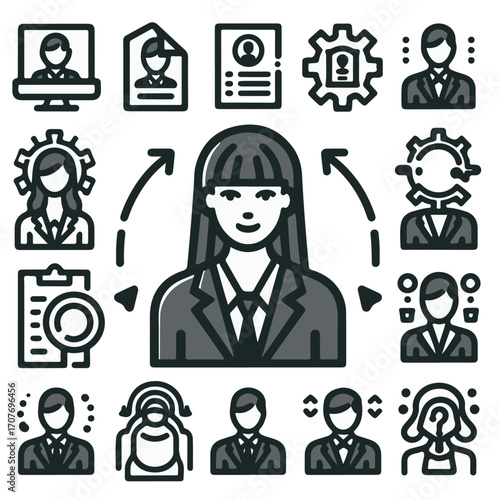 Illustration depicting human resources processes with candidate management and employee development phases