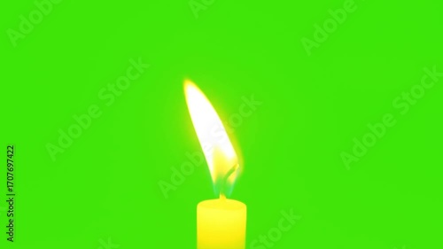 A burning candle on a green screen background,  Single White Candle Flame on Green Screen,
Warm candle flame flickering gently against vibrant green screen. Closeup of a burning candle flame against.
