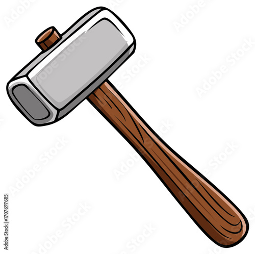 Cartoon illustration of a heavy-duty hammer, woodworking tool, cartoon style