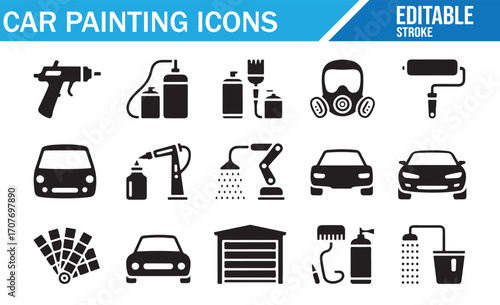 Auto detailing and workshop icon pack for service, gloss, and car body finish