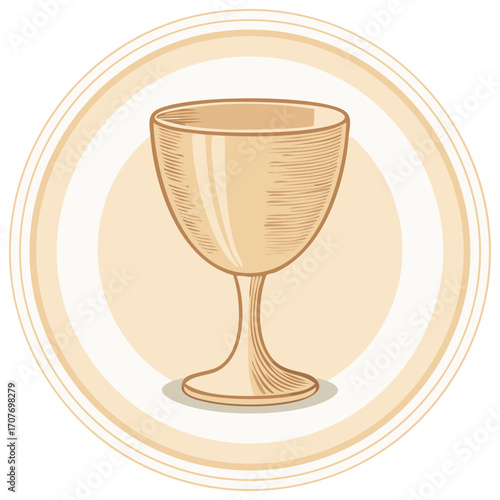 Hand drawn vintage style illustration of a golden chalice or holy grail cup icon