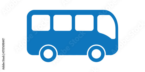 Blue bus icon isolated on white background, representing transportation and public transport services