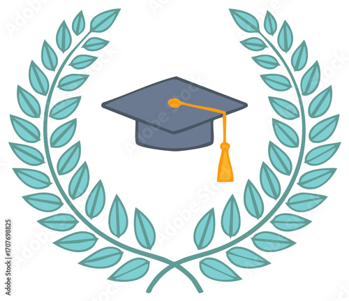 Academic Achievement Symbol Graduation Cap Laurel Wreath Illustration