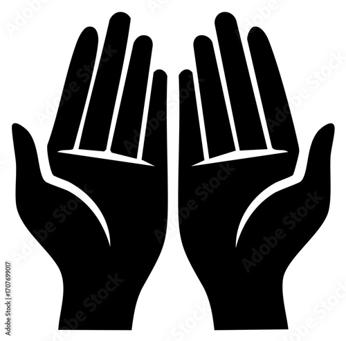 Two Open Hands Gesture for Prayer Offering Receiving or Giving Hope and Support Icon