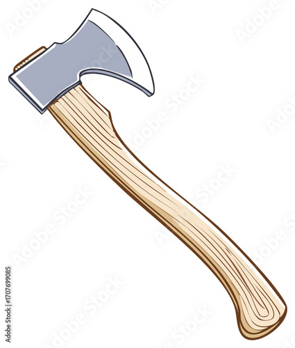 Cartoon axe with a polished steel head and a light wood handle with visible grain