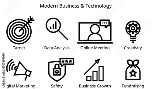 Modern Business and Technology Line Icons Set.