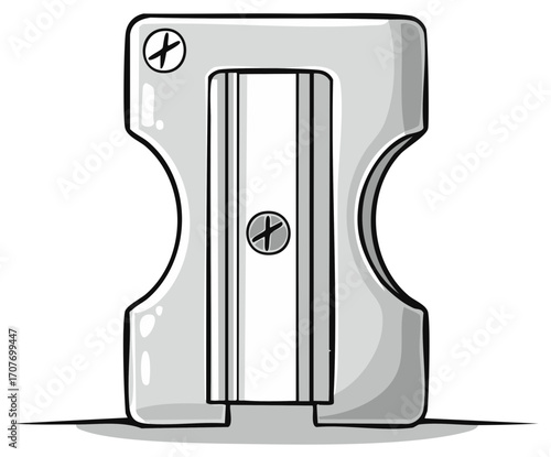 Classic gray metal pencil sharpener vector illustration for school supplies