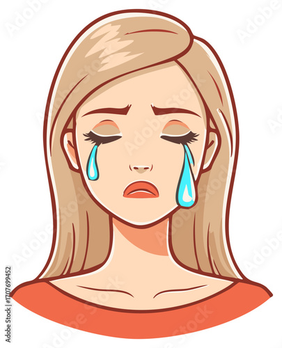 Illustration of a crying woman with tears streaming down her face