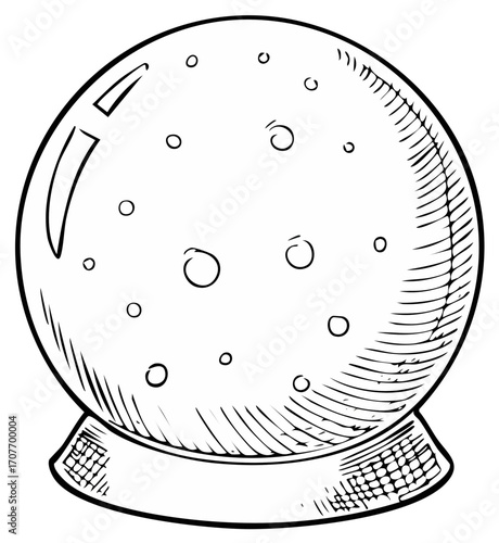 Crystal ball in engraving style with orb pattern, divination, fortune telling