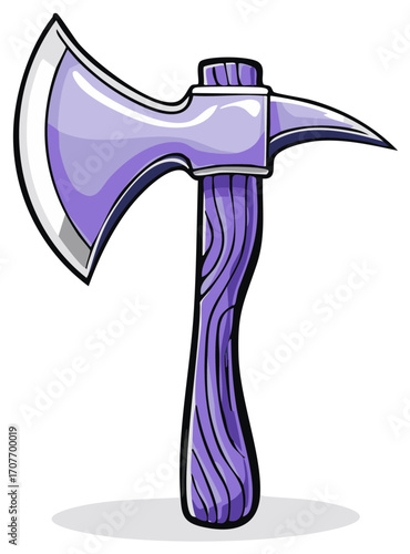 Stylized Purple Axe Pickaxe Tool with Wooden Handle Illustration