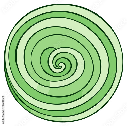 Green spiral lollipop candy with concentric circles and bold outlines