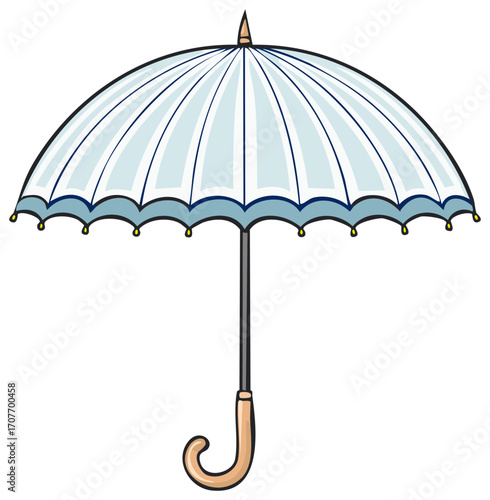 Light Blue Cartoon Umbrella Illustration: Rain Protection Accessories