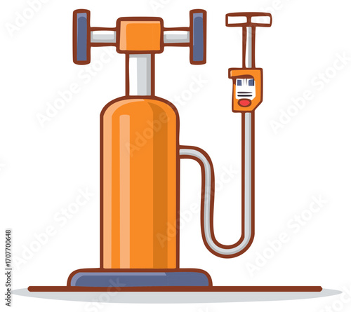 Orange Floor Pump with Gauge for Inflating Tires, Floating Cartoon Illustration