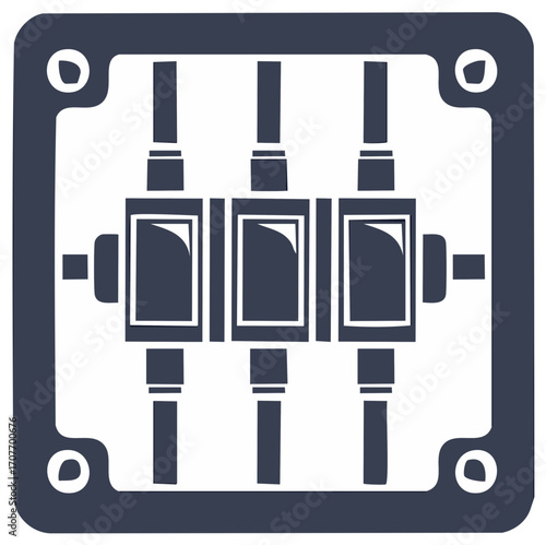 Vector Illustration of a Triple Switch Control Panel with a Square Frame and Round Detailing