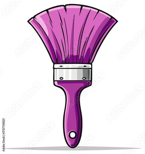 Vibrant purple paint brush with fan shaped bristles for artistic creation
