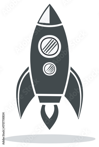 Stylized gray rocket ship launching icon representing business startups and space exploration