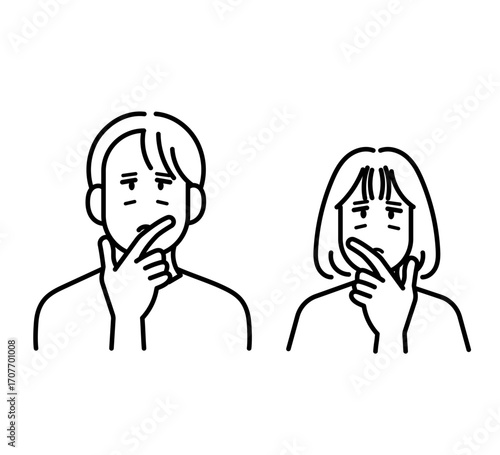 考え事をする医師達のカットイラスト素材セット　線画のみ