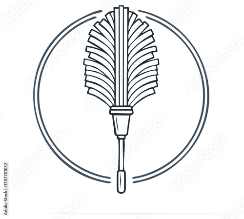 Minimalist line art icon of a static duster for cleaning inside a circular frame