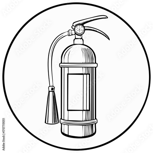 Vintage Fire Extinguisher Line Art Illustration for Safety Signage