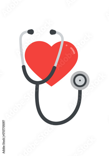 Heart Health Checkup Stethoscope and Heart Icon Illustration