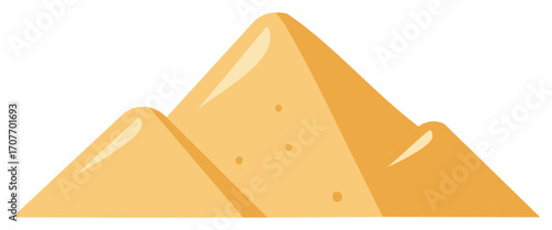 Stylized illustration of three golden sand dunes under a bright sky
