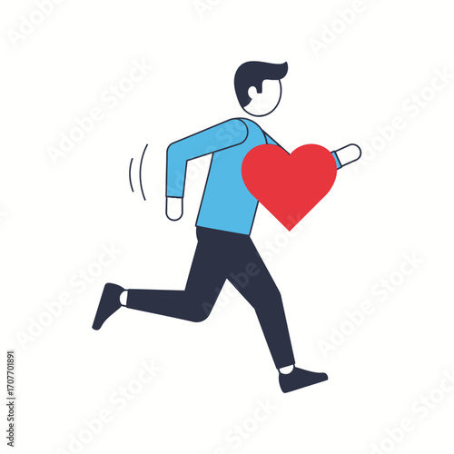 Man Running with Heart Symbolizing Love, Health, and Fitness Journey